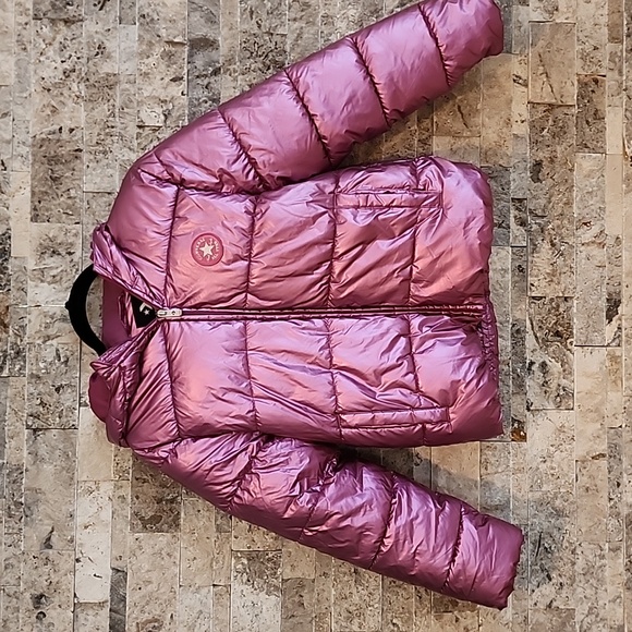Converse Other - Converse Metallic Pink-Purple Nylon Girls Zip Puffer (12-13 yrs) L ,Pre-owned